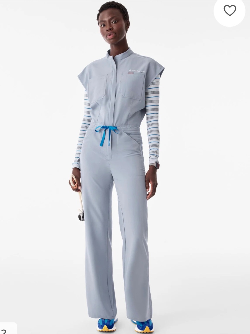 FIGS Rafaela Wide Leg Scrub Jumpsuit Medium Regular Harbour Grey NWT blue Tie